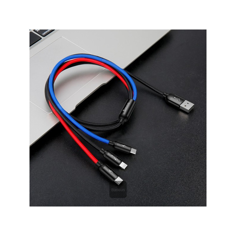 NONAME - Baseus dátový kábel 3v1 microUSB+Lightning+USB-C 1,2m 3,5A