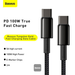 NONAME - Baseus rýchlonabíjací dátový kábel Tungsten Gold 100W 1m USB-C na USB-C čierny