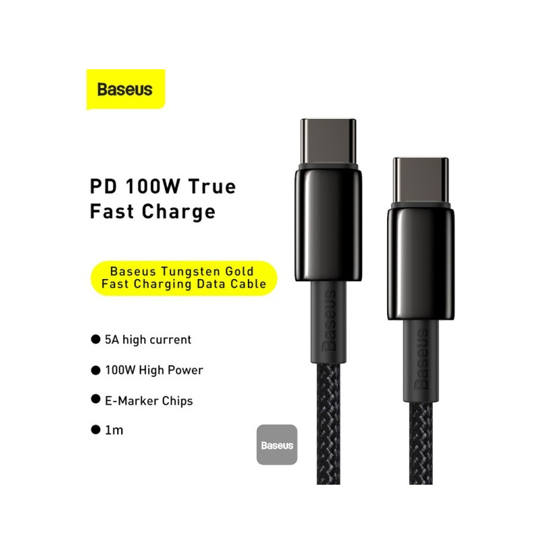 NONAME - Baseus rýchlonabíjací dátový kábel Tungsten Gold 100W 1m USB-C na USB-C čierny