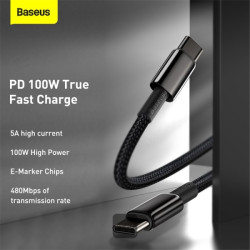 NONAME - Baseus rýchlonabíjací dátový kábel Tungsten Gold 100W 1m USB-C na USB-C čierny