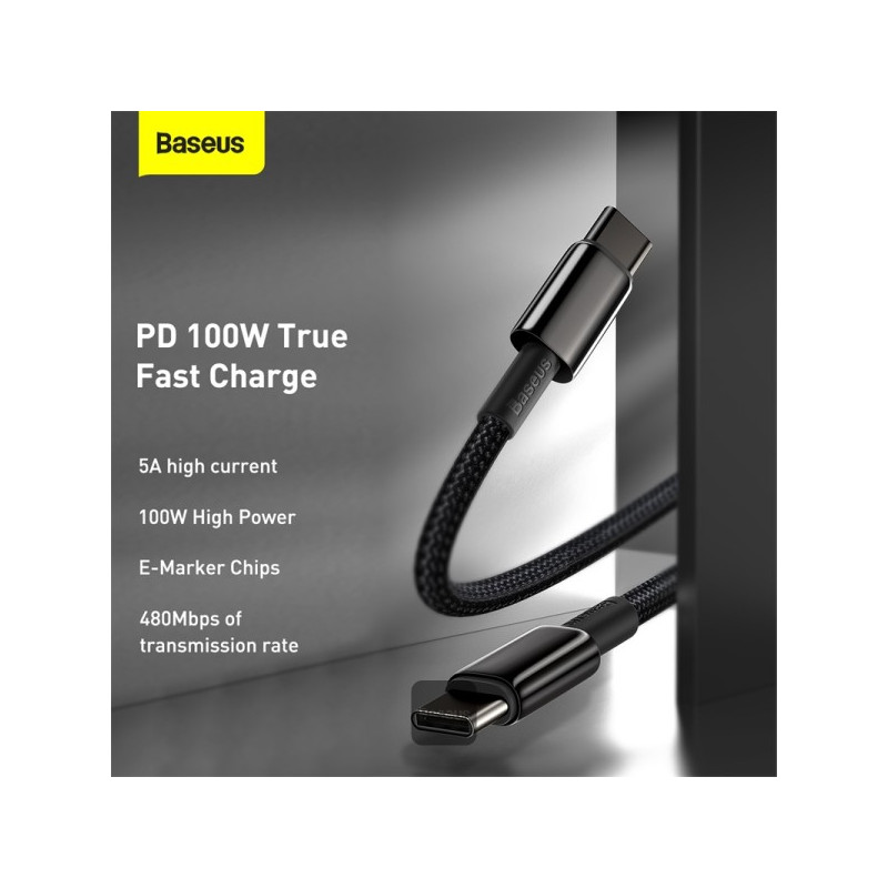 NONAME - Baseus rýchlonabíjací dátový kábel Tungsten Gold 100W 1m USB-C na USB-C čierny