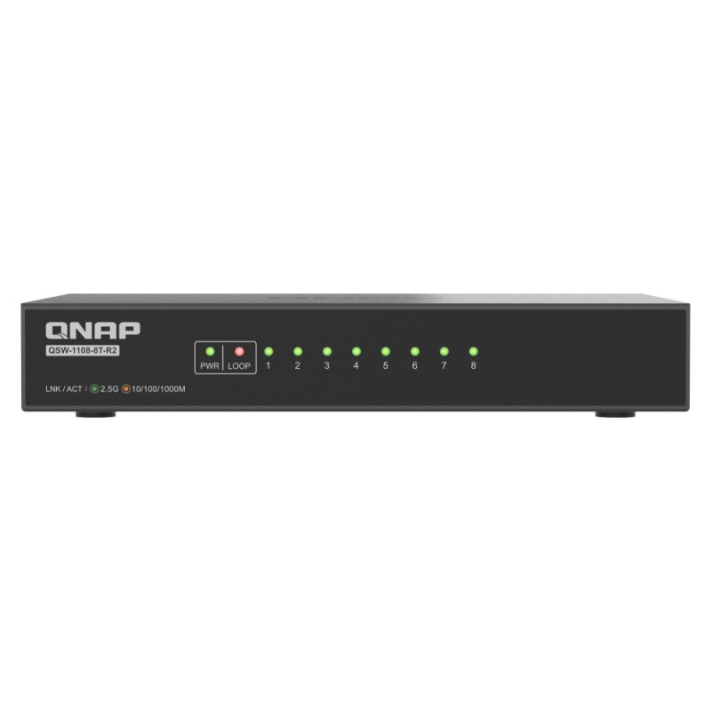QNAP switch QSW-1108-8T-R2 (8x 2,5GbE port, pasívne chladenie, podpora 100M/1G/2,5G)