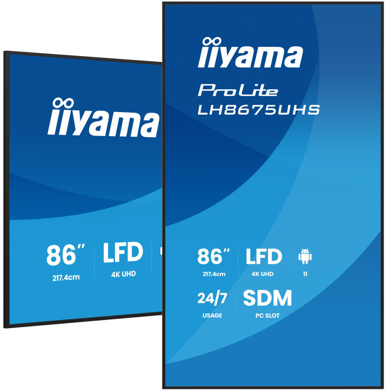 86'' iiyama LH8675UHS-B2AG: IPS, 4K, 24/7, Android 11