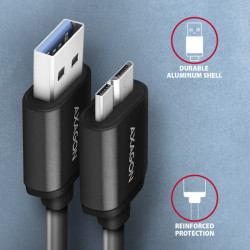 AXAGON BUMM3-AM10AB, SPEED kábel Micro-B USB -- USB-A, 1m, USB 3.2 GEN 1, 3A, ALU, tpe, čierny