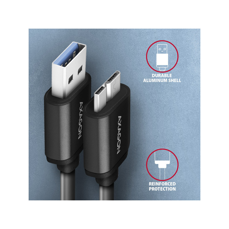 AXAGON BUMM3-AM10AB, SPEED kábel Micro-B USB -- USB-A, 1m, USB 3.2 GEN 1, 3A, ALU, tpe, čierny
