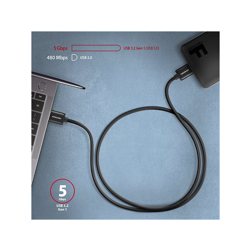 AXAGON BUMM3-AM10AB, SPEED kábel Micro-B USB -- USB-A, 1m, USB 3.2 GEN 1, 3A, ALU, tpe, čierny