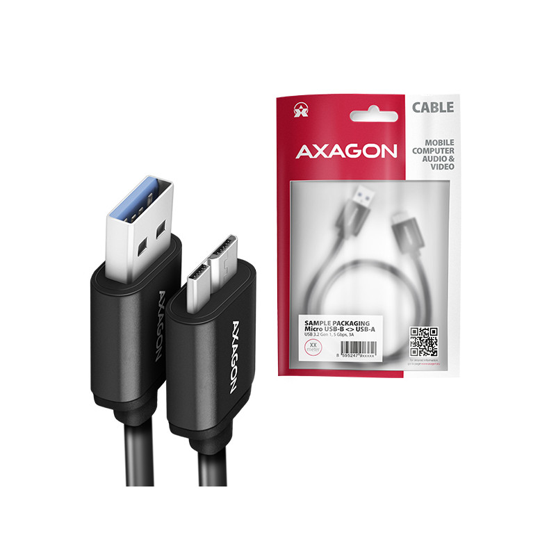 AXAGON BUMM3-AM10AB, SPEED kábel Micro-B USB -- USB-A, 1m, USB 3.2 GEN 1, 3A, ALU, tpe, čierny