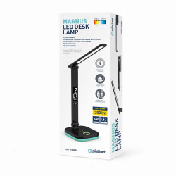 FELLOWES - Platinet PDL711RGBB stolná LED lampa stmievateľná, bezdrôtové nabíjanie, hodiny, čierna