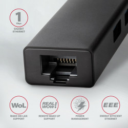 AXAGON HMC-GL3A, USB 3.2 Gen 1 húb, porty 3x USB-A + Gigabit Ethernet, kovový, kábel USB-C 20cm