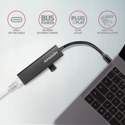 AXAGON HMC-GL3A, USB 3.2 Gen 1 húb, porty 3x USB-A + Gigabit Ethernet, kovový, kábel USB-C 20cm