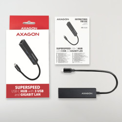 AXAGON HMC-GL3A, USB 3.2 Gen 1 húb, porty 3x USB-A + Gigabit Ethernet, kovový, kábel USB-C 20cm