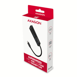 AXAGON HMC-GL3A, USB 3.2 Gen 1 húb, porty 3x USB-A + Gigabit Ethernet, kovový, kábel USB-C 20cm