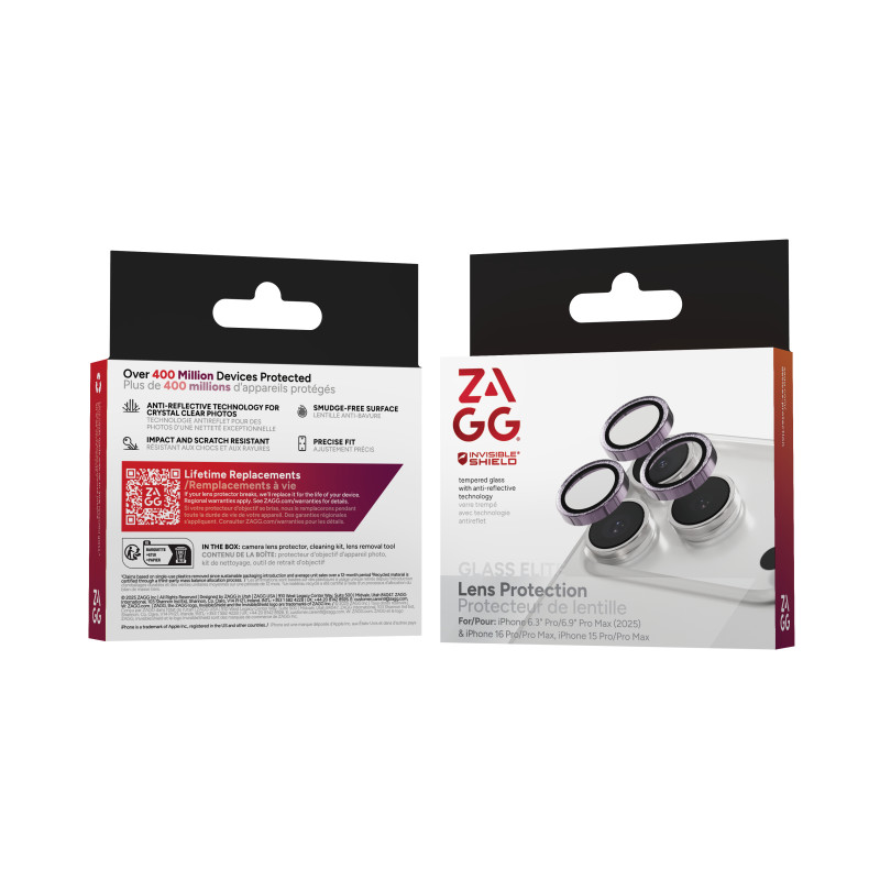 ZAGG Ochranná šošovka Premium pre Apple 17 Pro/Pro Max/16 Pro/Pro Max/15 Pro/Pro Max - fialová trblietka
