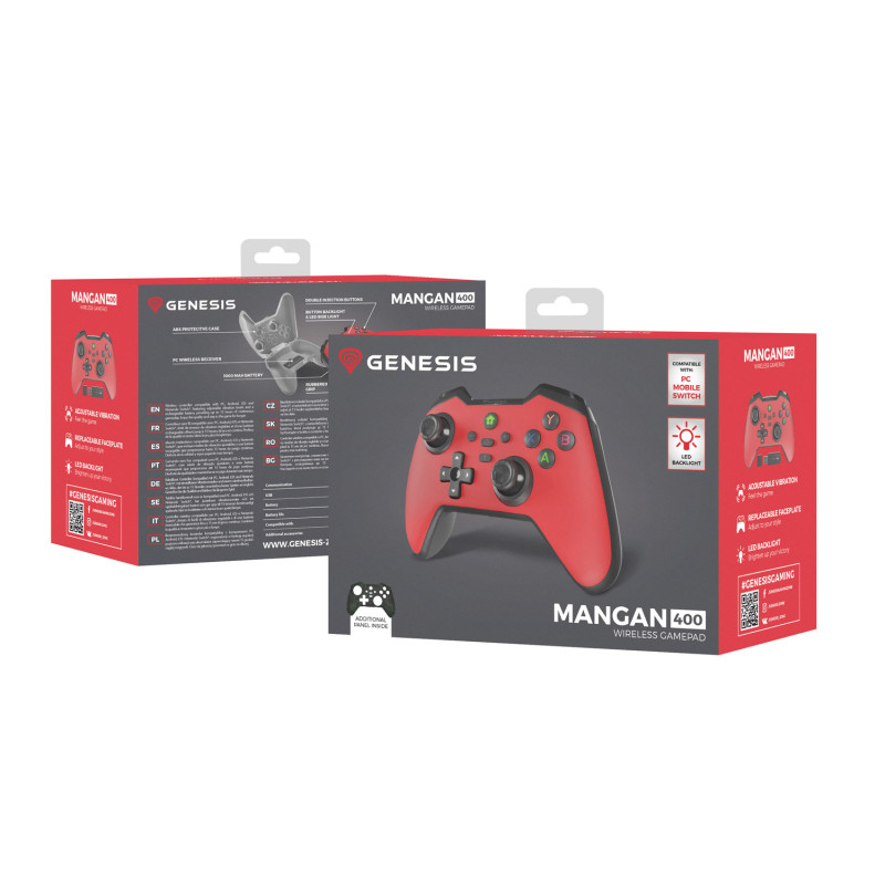 Bezdrôtový gamepad Genesis MANGAN 400 pre PC/Switch/Mobil, červený