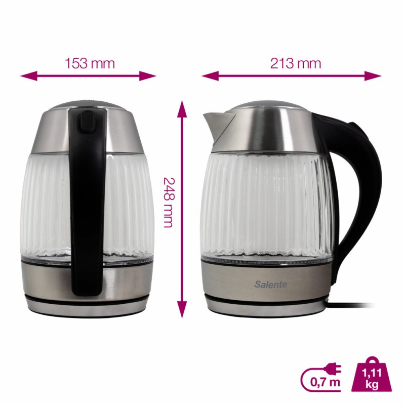 Salente StripeGlass, rýchlovarná konvica 1,8 l, nerez/sklenená, červené podsvietenie