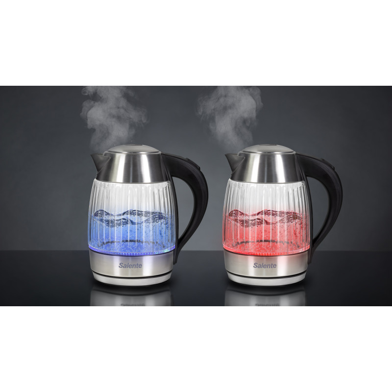 Salente StripeGlass, rýchlovarná konvica 1,8 l, nerez/sklenená, červené podsvietenie