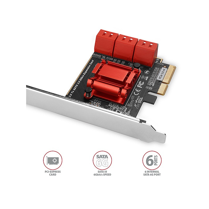 AXAGON PCES-SA6, PCIe radič - 6x interný SATA 6G port, ASM1166, SP & LP