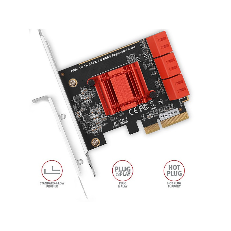 AXAGON PCES-SA6, PCIe radič - 6x interný SATA 6G port, ASM1166, SP & LP
