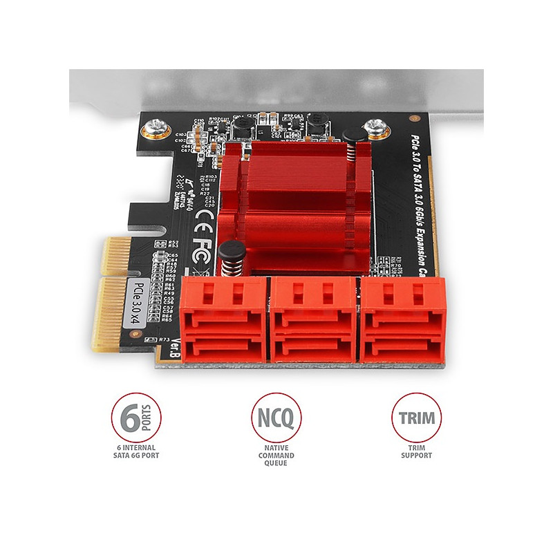 AXAGON PCES-SA6, PCIe radič - 6x interný SATA 6G port, ASM1166, SP & LP