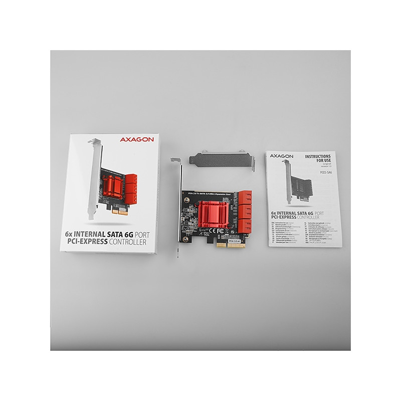 AXAGON PCES-SA6, PCIe radič - 6x interný SATA 6G port, ASM1166, SP & LP
