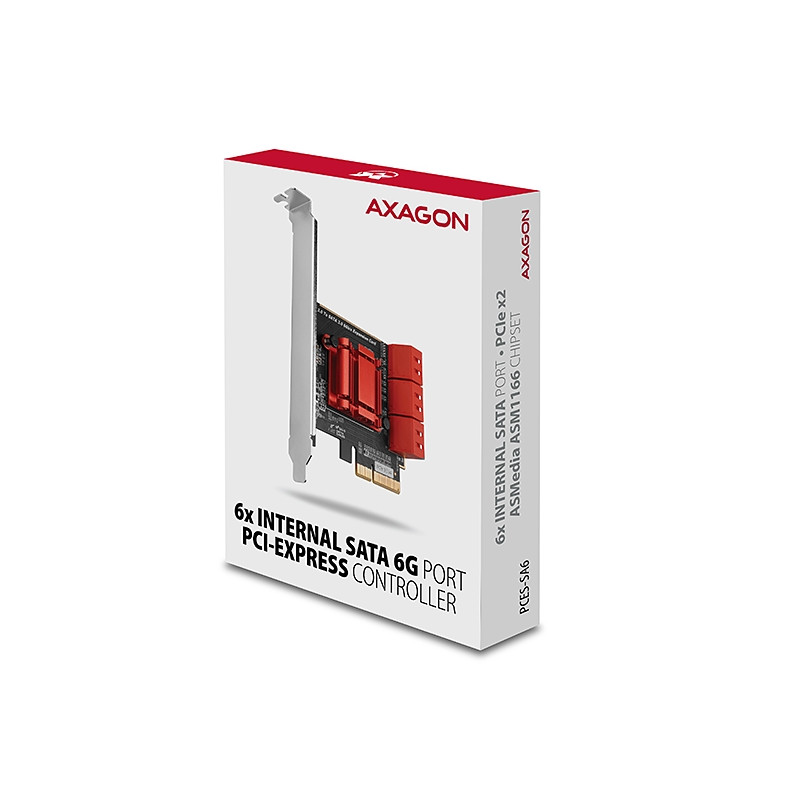 AXAGON PCES-SA6, PCIe radič - 6x interný SATA 6G port, ASM1166, SP & LP