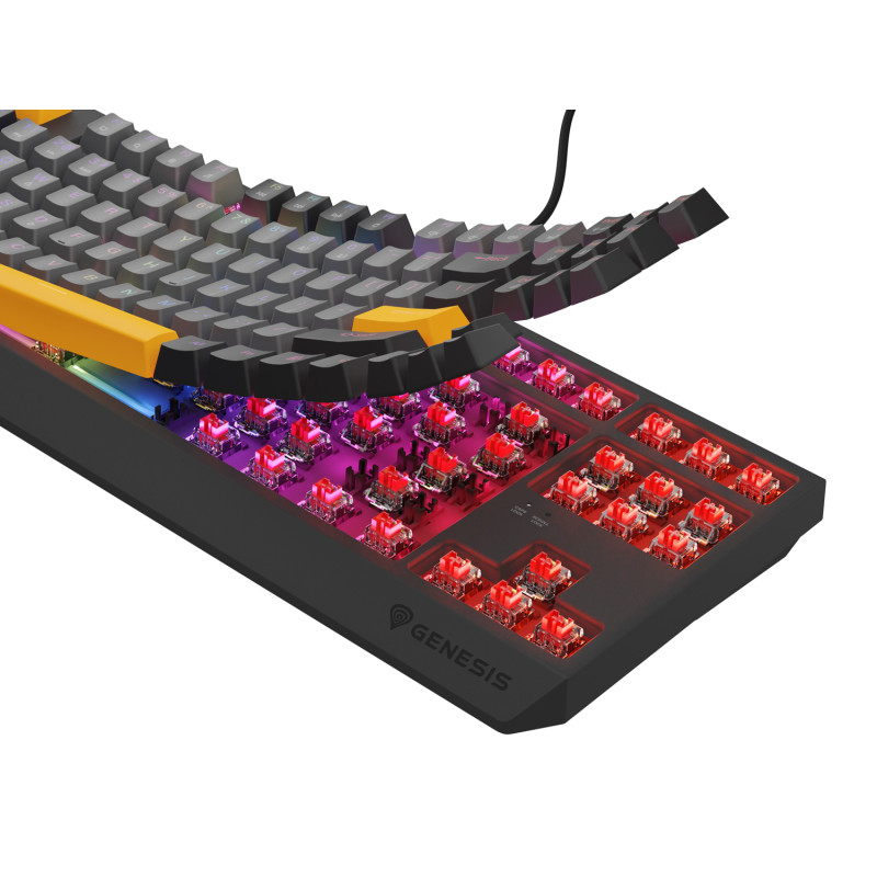 Genesis herná klávesnica THOR 230/TKL/RGB/Outemu Red/Drôtová USB/US layout/Anchor Negative Šedá