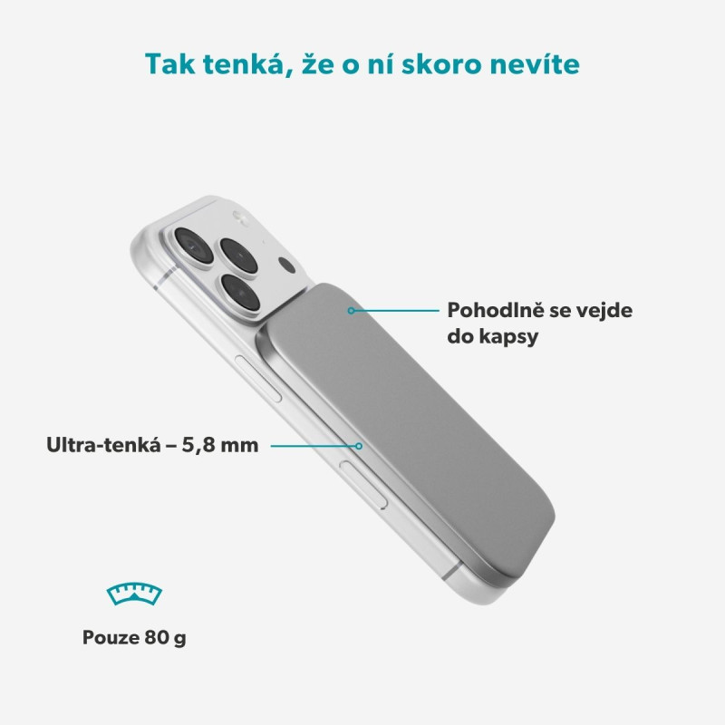 Epico Slim 3000mAh Mag+ powerbanka EM31b - striebra