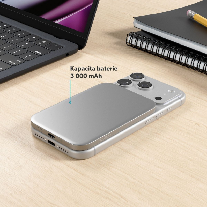 Epico Slim 3000mAh Mag+ powerbanka EM31b - striebra