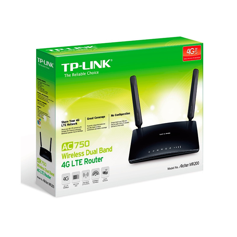 TP-Link Archer MR200 4G LTE WiFi AC750 Router, 4xFE ports