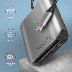 AXAGON CRE-S3C, USB-C 3.2 Gen 1 - SUPERSPEED čítačka kariet 3-slot & lun SD/microSD/CF, podpora UHS-II