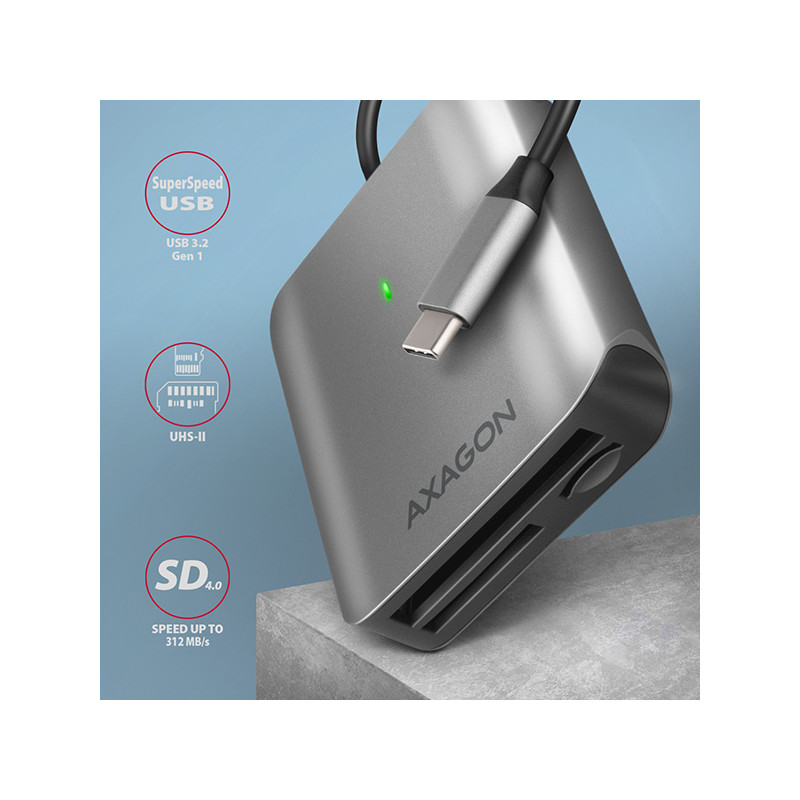 AXAGON CRE-S3C, USB-C 3.2 Gen 1 - SUPERSPEED čítačka kariet 3-slot & lun SD/microSD/CF, podpora UHS-II