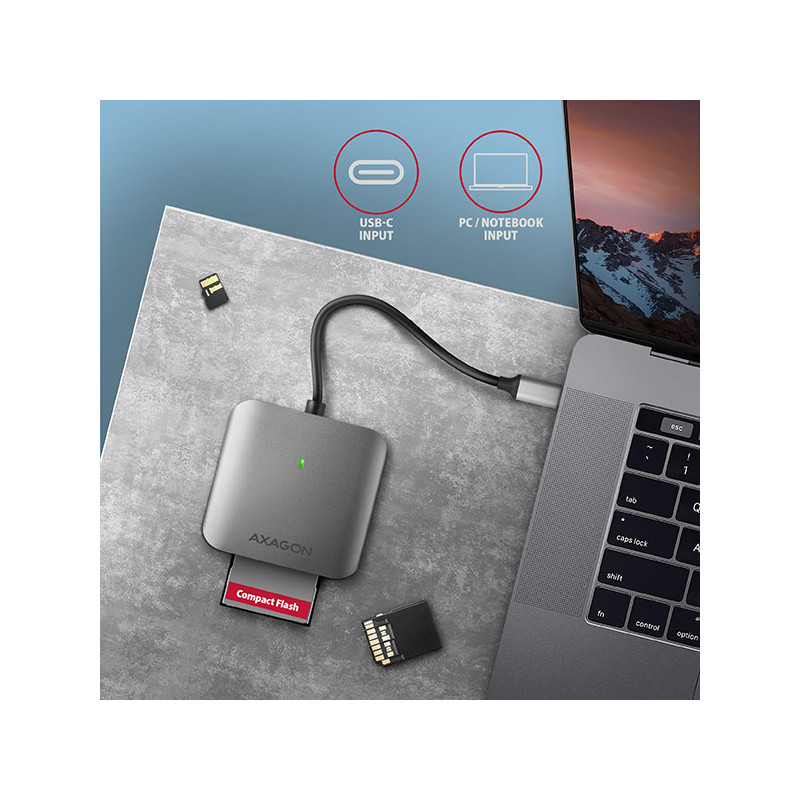 AXAGON CRE-S3C, USB-C 3.2 Gen 1 - SUPERSPEED čítačka kariet 3-slot & lun SD/microSD/CF, podpora UHS-II