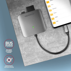 AXAGON CRE-S3C, USB-C 3.2 Gen 1 - SUPERSPEED čítačka kariet 3-slot & lun SD/microSD/CF, podpora UHS-II