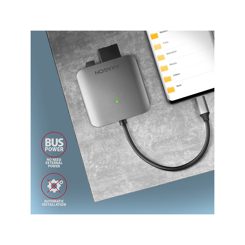 AXAGON CRE-S3C, USB-C 3.2 Gen 1 - SUPERSPEED čítačka kariet 3-slot & lun SD/microSD/CF, podpora UHS-II