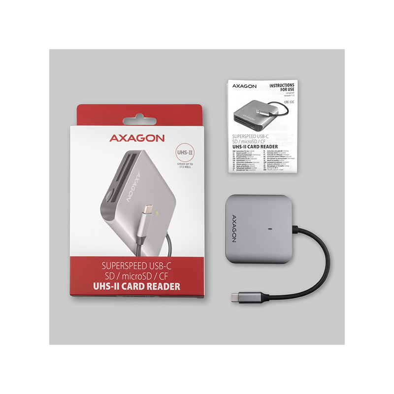 AXAGON CRE-S3C, USB-C 3.2 Gen 1 - SUPERSPEED čítačka kariet 3-slot & lun SD/microSD/CF, podpora UHS-II