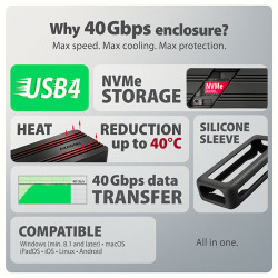 AXAGON EEM2-40G, USB-C 40Gbps externý box pre M.2 NVMe SSD, zesílený hliník