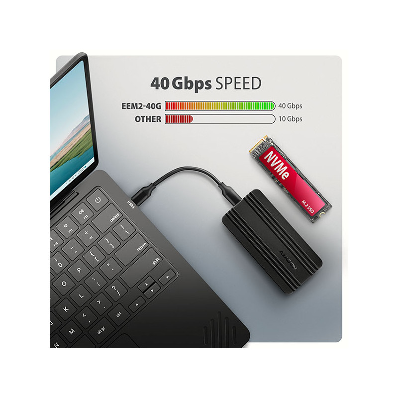 AXAGON EEM2-40G, USB-C 40Gbps externý box pre M.2 NVMe SSD, zesílený hliník