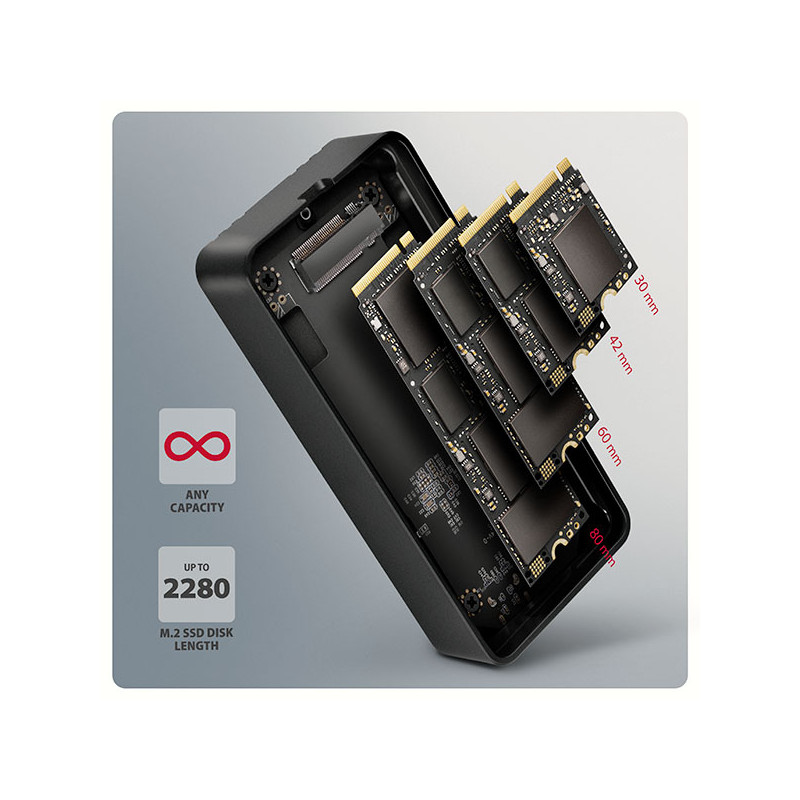 AXAGON EEM2-40G, USB-C 40Gbps externý box pre M.2 NVMe SSD, zesílený hliník