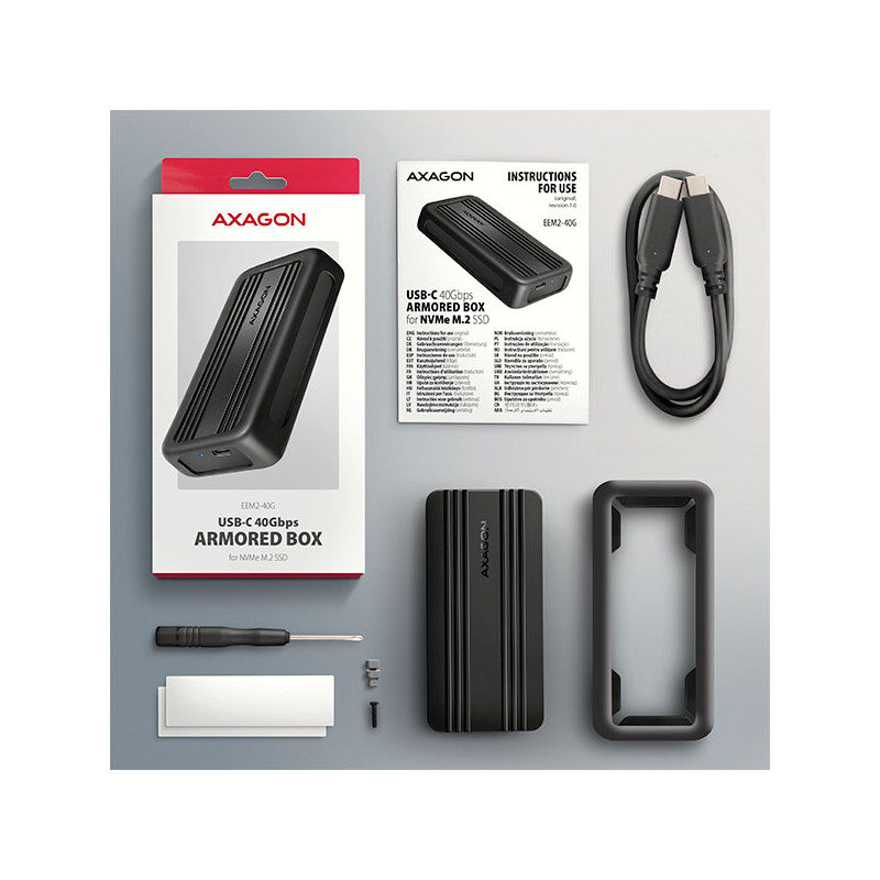 AXAGON EEM2-40G, USB-C 40Gbps externý box pre M.2 NVMe SSD, zesílený hliník