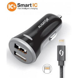ALIGATOR 3.4A, 2xUSB, smart IC, čierna, USB kábel pre iPhone/iPad