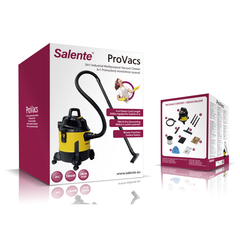 Salente ProVacs, priemyselný viacúčelový vysávač a fukár 4v1, žltý