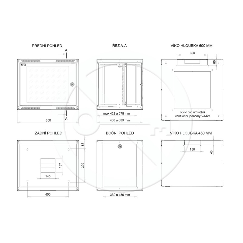 SOLARIX - Rozvádzač nástenný GrandN Duo 9U 450mm, dvere plech, RAL7035, GrandND-9U-645-21-G