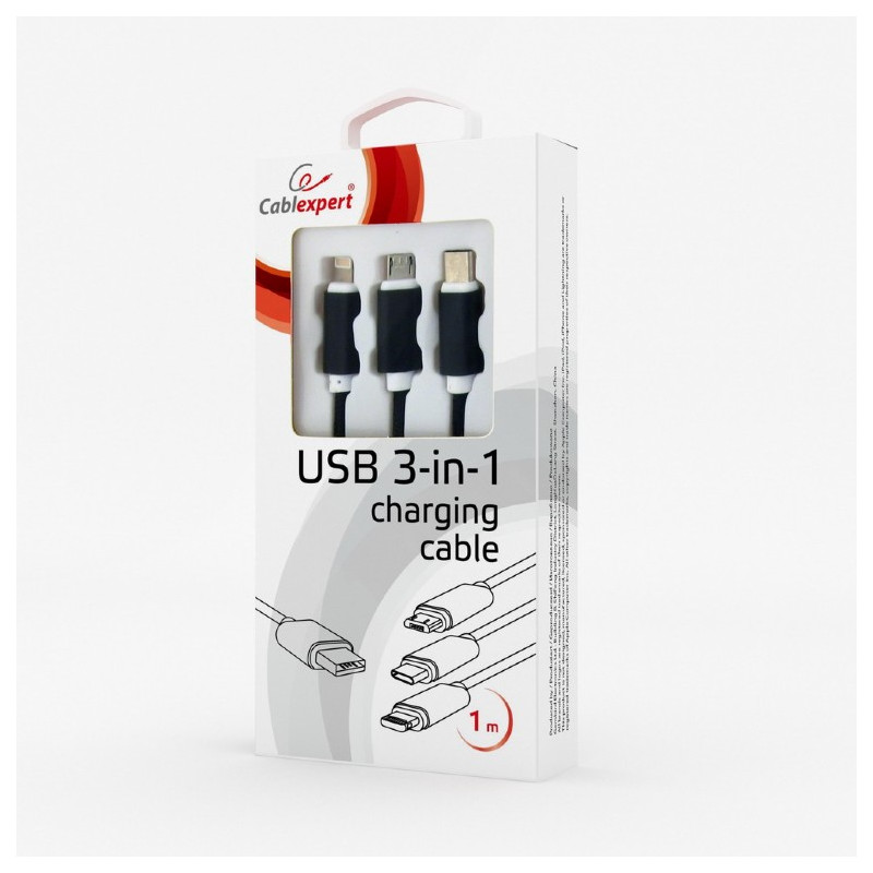 GEMBIRD USB 3-in-1 káblový kábel, černý, 1 m