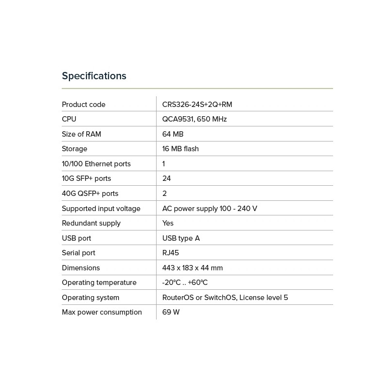 MikroTik CRS326-24S+2Q+RM, 26port GB cloud router switch