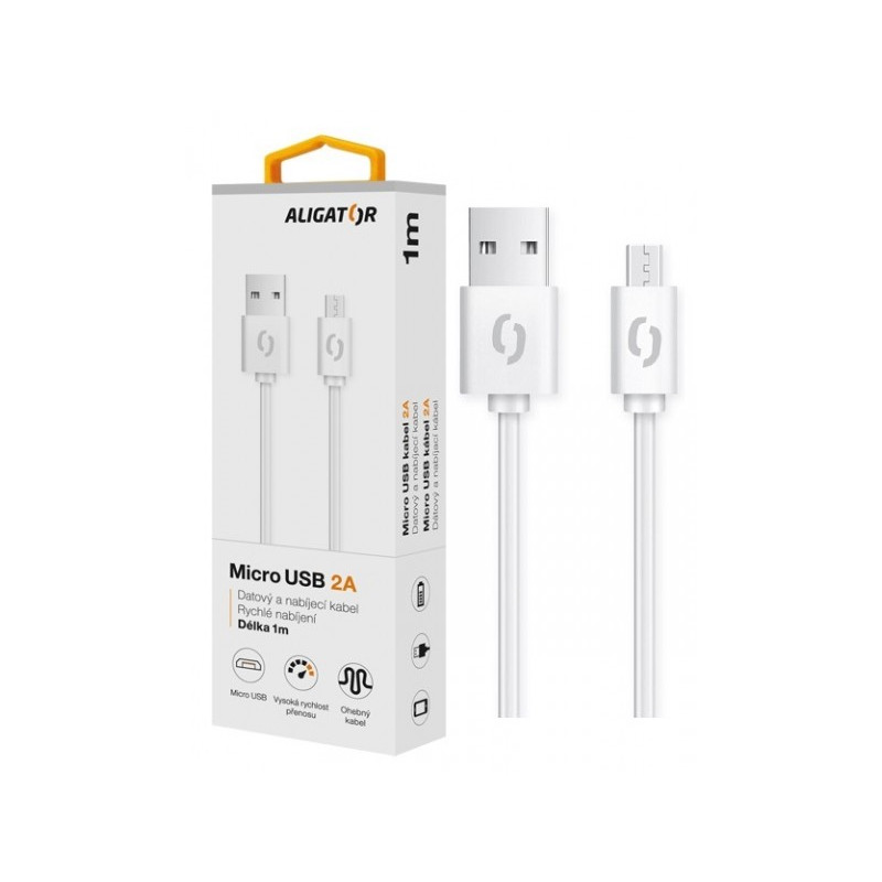 ALIGATOR Dátový kábel 2A, Micro USB biely