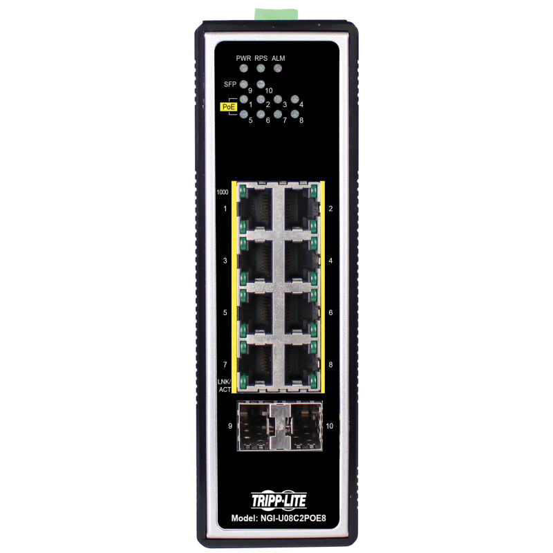 EATON - Prepínač 8x zdroj Unmanaged Ethernet Switch, 10/100/1000Mb/s, 2GbE SFP, PoE+ 30W, -40°?+75°C, DIN