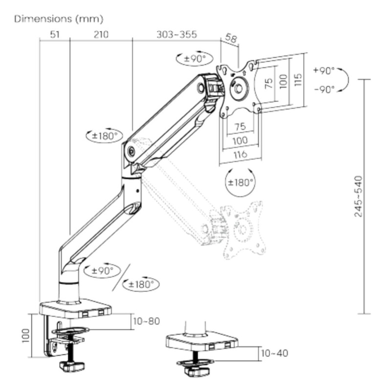 Držiak monitora Brateck LDT60-C012 jedno rameno mechanická pružina Heavy Duty