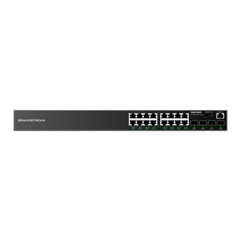 Grandstream GWN7802P L2+ Managed Network Switch 16x 1Gb RJ45, 4x SFP, PoE, DHCP, QoS, VLAN