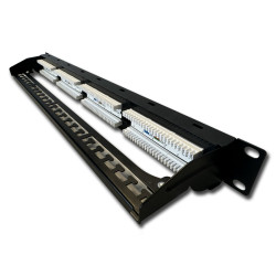 DATACOM Patch panel 19'' UTP 24 port CAT5E DUAL 1U BK (4x6p) vyväzovacia lišta