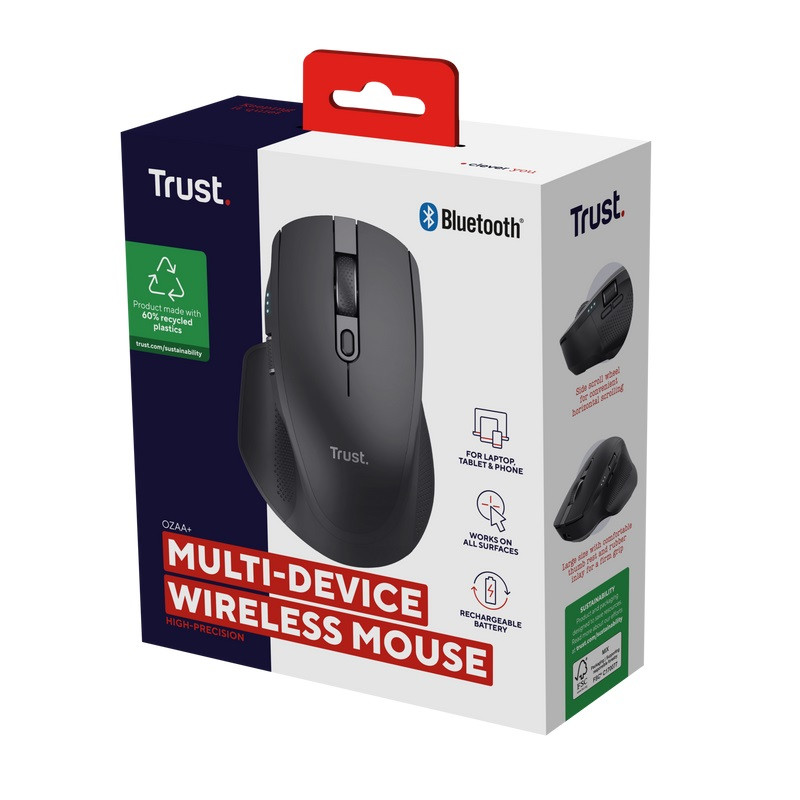 Trust Ozaa+/Kancelárska/Optická/Pre pravákov/3 200 DPI/USB+BT/Čierna